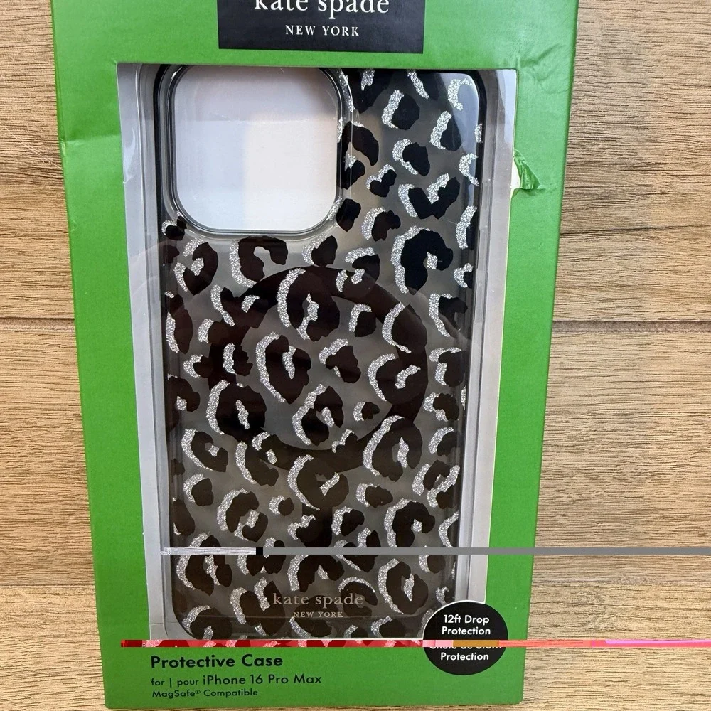 Kate Spade iPhone 16 Pro Max Case Protective MagSafe Black Silver Leopard